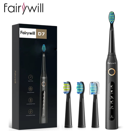 Fairywill cepillo de dientes eléctrico sónico FW-507 carga USB recargable adulto impermeable cepillos de dientes electrónicos cabezales de repuestos