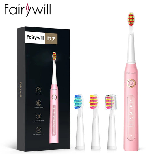Fairywill cepillo de dientes eléctrico sónico FW-507 carga USB recargable adulto impermeable cepillos de dientes electrónicos cabezales de repuesto s